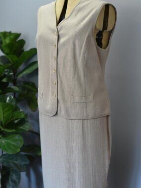 1980's/1990's Beige Faux Two Piece Vest Dress - Women's Size 16/XL